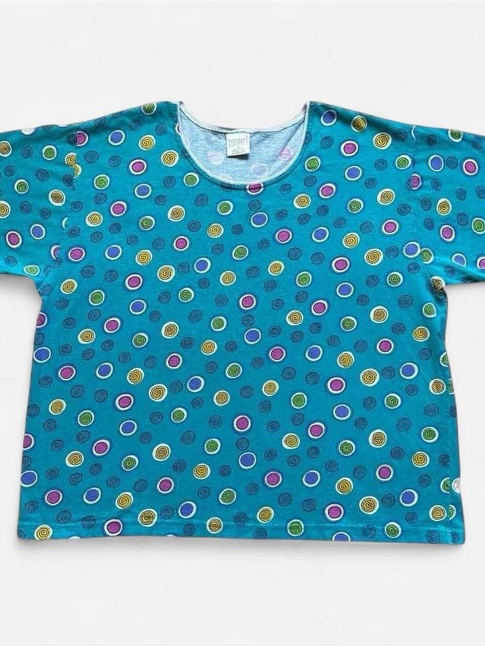 Vintage 1990s Teal Polka Dot Short Sleeve Tee womens 3XL